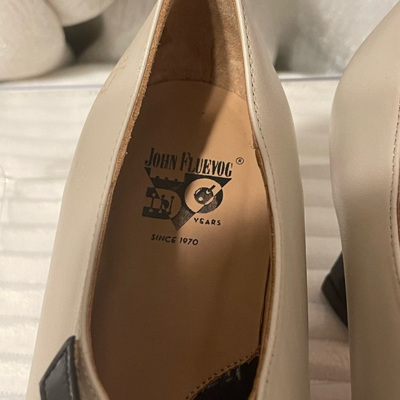 John Fluevog “Malala” Mary Jane’s Cream with Black Patent Toe and Heel - Picture 6 of 7